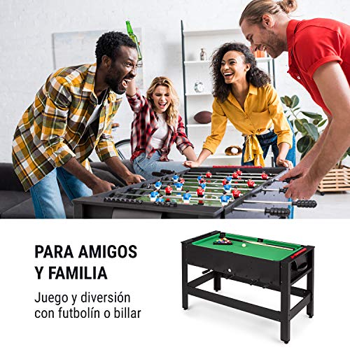 Klarfit Spin - 2 en 1 Mesa Multijuegos adultos y niños con billar y futbolin, mesa de 105 x 58 cm, revestimiento en verde, mesa giratoria y Accesorios de juego, Antracita
