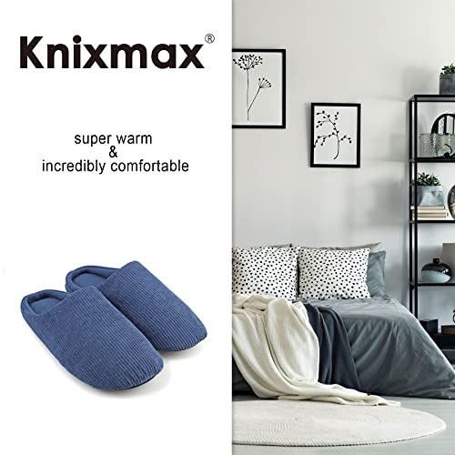 Knixmax Zapatillas de Estar por Casa Hombre y Mujer Algodón Pantuflas Cómodo y Suave para Hotel Viaje Azul Marino 42-43