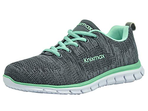 Knixmax Zapatillas Deportivas para Mujer Transpirables Ligero Cómodas Zapatos para Correr para Fitness Caminar Casual Deporte Sneakers Gris Verde 39EU