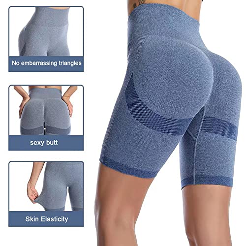 KOEMCY Pantalones Cortos Deportivos para Mujer Cintura Alta Shorts Mallas Elásticas Leggins Running Pantalones Cortos de Yoga para Fitness Deporte Running Ciclismo (Azul, S/M)