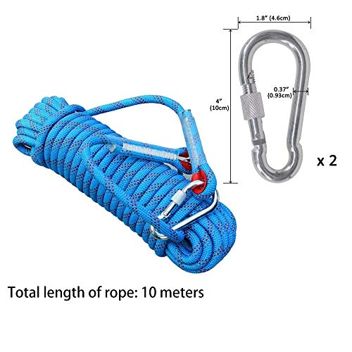 KOSHIFU Cuerda de Escalada de 10 m Cuerda de Seguridad con 2 Mosquetones, Cuerda Trenzada de Nailon de 8 mm de Diámetro, Cuerda de para Caídaspara Exterior Montañismo Camping