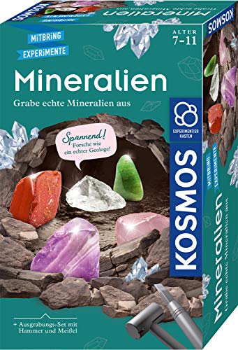 Kosmos- Minerales Grabe echte Mineralien selbst aus mit Hammer und Meißel Kit de experimentos para niños a Partir de 7 años, Color Mehrfarbig (657901)