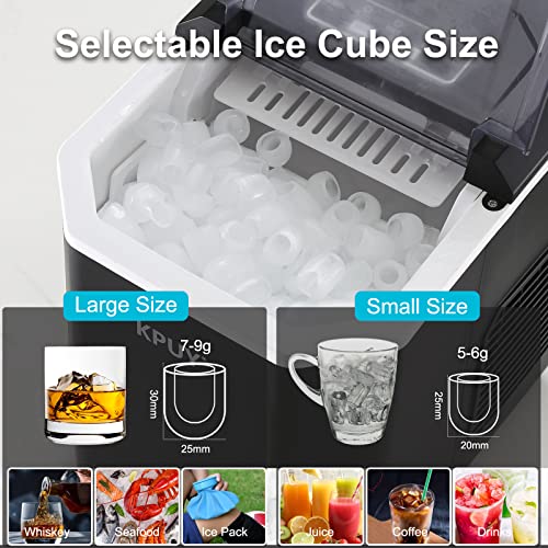 KPUY Máquina de hielo autolimpiable para encimera, para hogar, 9 cubitos listos en 6-13 minutos, 12 kg en 24 horas, máquina portátil para hacer cubitos de hielo para cocina/oficina.