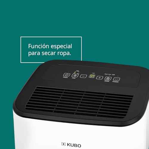 Kubo - Deshumidificador - Absorbe hasta 20 Litros de Humedad por Día - Cobertura de hasta 52 m2 - Función de Secado de Ropa - Silencioso - Color: Blanco