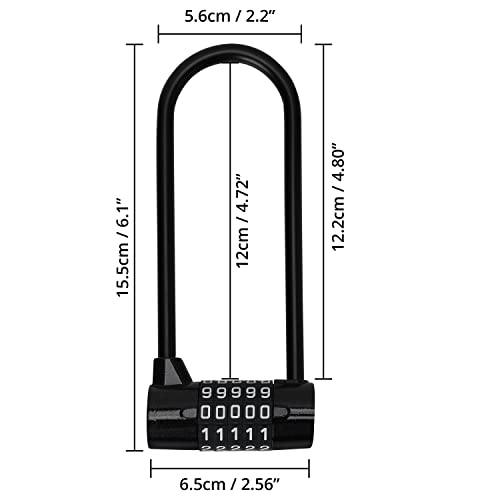 Kurtzy Candado Seguridad 5 Dígitos - 15,5 cm de Largo - Resistente Candado de Combinación Reconfigurable - Impermeable para Exterior, Bicicleta, Portones, Gimnasio, Cobertizo
