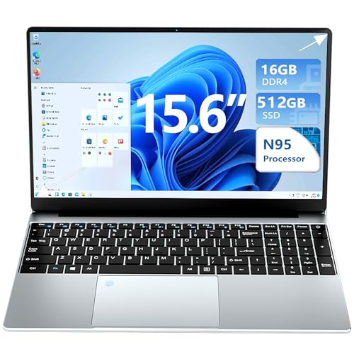 KUU 15.6'' Ordenador Portátil, Notebook Celeron N95 (hasta 3.4 GHz), 16GB RAM 512GB SSD, Windows 11 Pro PC portátil con Teclado Retroiluminado, Desbloqueo de Huellas Dactilares