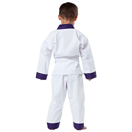 Kwon DanRho - Abito da Drago per Karate o Taekwondo Bianco con risvolto Viola Bianco/Viola 140 cm