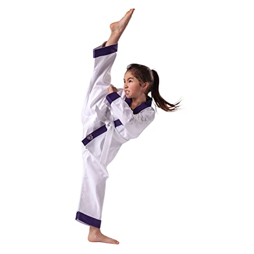Kwon DanRho - Abito da Drago per Karate o Taekwondo Bianco con risvolto Viola Bianco/Viola 140 cm