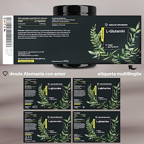 L-Glutamina en Polvo – 500g – L-Glutamina pura – insípida – vegana, altamente dosificada, sin aditivos – producida en Alemania y probada en laboratorio