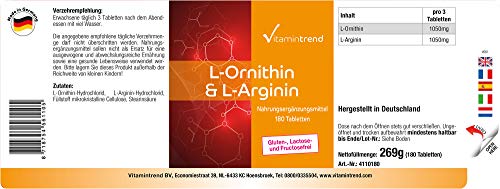 L-Ornitina & L-Arginina -180 Comprimidos - Vegana - Altamente dosificado | Vitamintrend®
