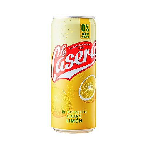 La Casera® Refresco Ligero de Limón, con Cero Azúcares y Cero Calorías - Lata, Pack 24 x 33 cl