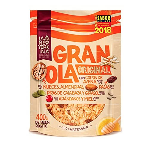 LA NEWYORKINA Granola Original con Miel de Asturias, Aceite de Oliva Virgen Extra y Frutos Secos. Snack Saludable y Crujiente para Desayuno y Merienda. Granola Artesanal en Envase de 400g (2x400g)