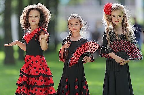 La Senorita Ropa Flamenco Niño Lujo Español Traje de Flamenca Chica/niños (Talla 6, 110-116 - 75 cm, 5/6 años)