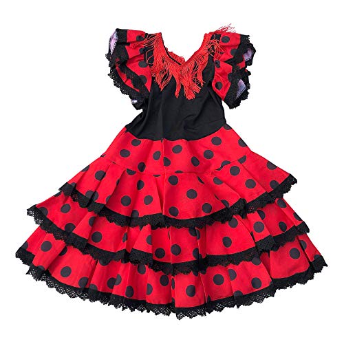 La Senorita Ropa Vestido Flamenco Lujo Sevillanas Español Traje de Flamenca para niñas (Talla 8, 116-122 - 80 cm, 6/7 años)