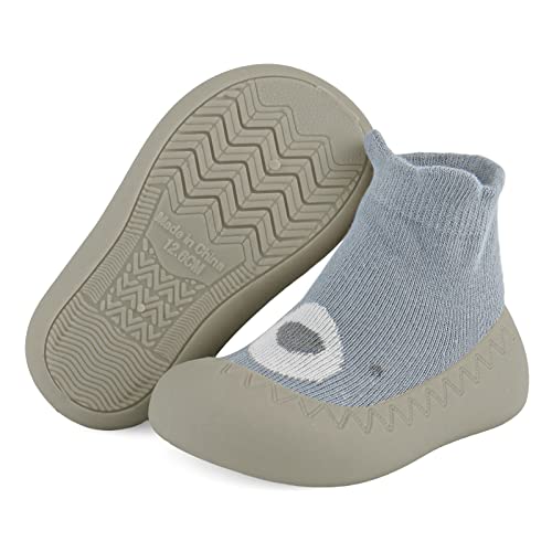 LACOFIA Zapatos Calcetines Primeros Pasos Bebé Niños Niñas Calcetines Antideslizantes Bebé con Suela de Goma Oso Azul 6-12 Meses