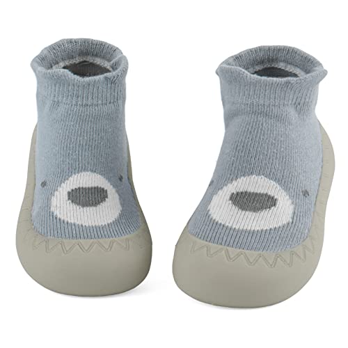 LACOFIA Zapatos Calcetines Primeros Pasos Bebé Niños Niñas Calcetines Antideslizantes Bebé con Suela de Goma Oso Azul 6-12 Meses