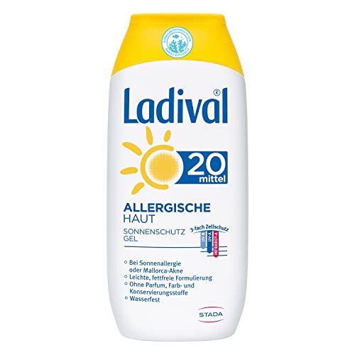 Ladival Gel solar para pieles alérgicas, protección solar SPF 20, sin perfume, para alérgicos, sin colorantes ni conservantes, impermeable, 1 x 200 ml