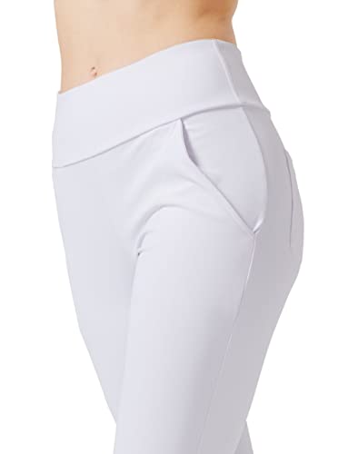 LaiEr Pantalones de Yoga para Mujer con 4 Bolsillos, Pantalones de Trabajo de Cintura Alta en 4 direcciones, Pantalones Largos Acampanados con Control de Abdomen, Blanco,XXXL