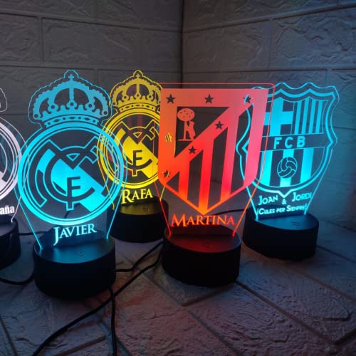 Lampa del real Madrid Barcelona betis personalizada. Lampara 3D. Luz de futbol infantil. (Real Madrid)