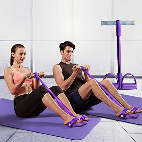 Lancoon 2 piezas de entrenamiento de fuerza para sentadillas, 4 tubos de cuerda elástica para tirar abdominales con pedal de pie, fitness, estiramiento, adelgazamiento, equipo de yoga