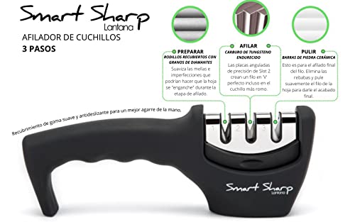 Lantana Afilador de cuchillo inteligente afilado, afilado manual profesional de 3 etapas para cuchillos de cocina