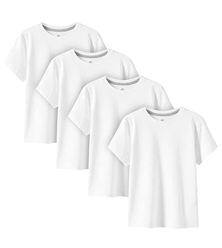 LAPASA Camiseta Niño & Niña (Pack de 4) Camisetas Manga Corta Blanca & Colores Unisex 100% Algodón K01 9-10 años Blanco