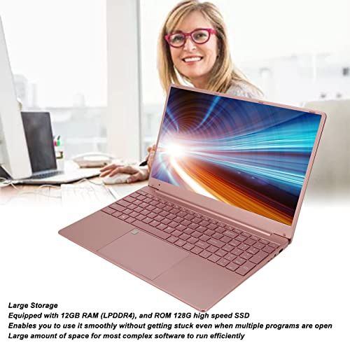 Laptop HD, Teclado Numérico 12 y Pantalla IPS 256G Rose Gold Resolución 2K Laptop 15.6 Pulgadas 100‑240V para Windows 10 for Play (12+256G Enchufe de la UE)