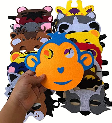 LATERN 30 Piezas Máscaras Infantiles de Animales de Fieltro, Llenadoras de Bolsas para Fiestas de Jungla, Viste de Cosplay para Halloween