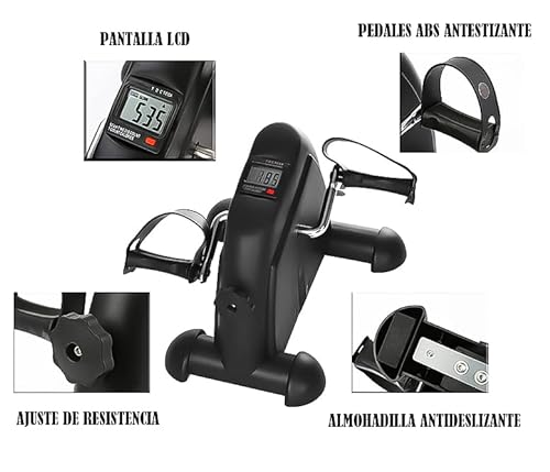 LAZY SPORTS Pedales Estaticos - Mini Bicicleta Estáticas - Máquinas de Piernas - Entrenamiento de Brazos y Piernas Pantalla LCD y Resistencia Ajustable (Negro V)