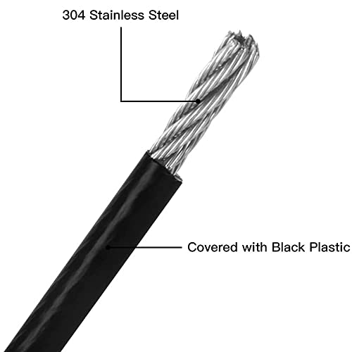 LbsAMP Cable de Alambre 15m de 3 mm de Acero Inoxidable Negro Pvc Revestido Resistente al Agua Alambre Cuerda con 4 Abrazaderas de Acero Inoxidable Alambre para Marcos de Fotos