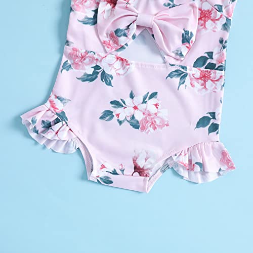 LDadgf Niño verano sin mangas estampado floral arco volantes traje de baño traje de baño bikini bebé traje de baño, Rosa., 2-3 Años
