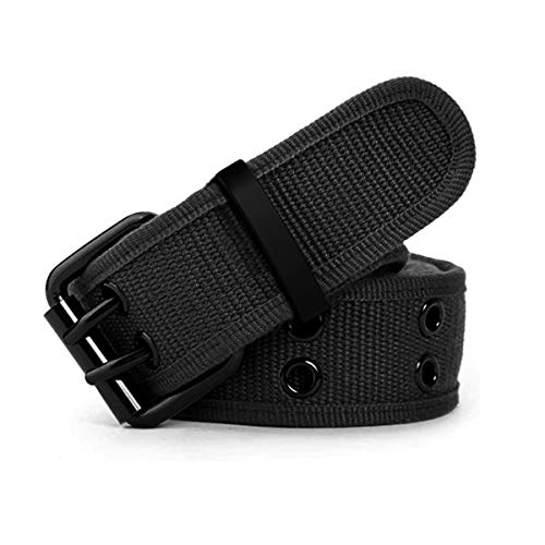 Leathario Cinturón de Hebilla Doble Metal de Lona para Hombre y Mujer Cinturón Táctico Militar Ajustable de la Correa Ocasional longitud 112cm