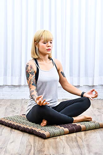Leewadee colchoneta de meditación Zabuton – Cojín de suelo cuadrado, asiento tailandés de yoga hecho de kapok, 70 x 70 cm, marrón