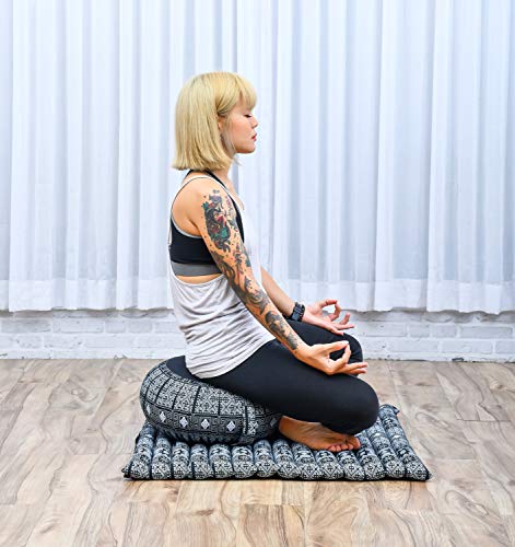 LEEWADEE Set de meditación – Cojín de Yoga Zafu y colchoneta de meditación Zabuton, Asiento tailandés de kapok Hecho a Mano, Set de 2, Negro