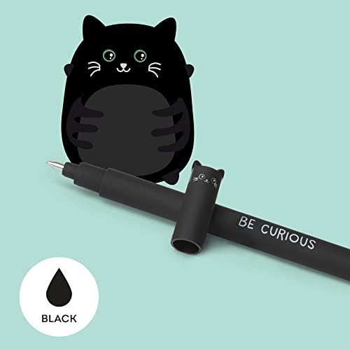 Legami Bolígrafo de gel borrable, esfera en un extremo para borrar la tinta sin estropear la hoja, tinta negra termosensible, punta de 0,7 mm de diámetro, tema de gatito.