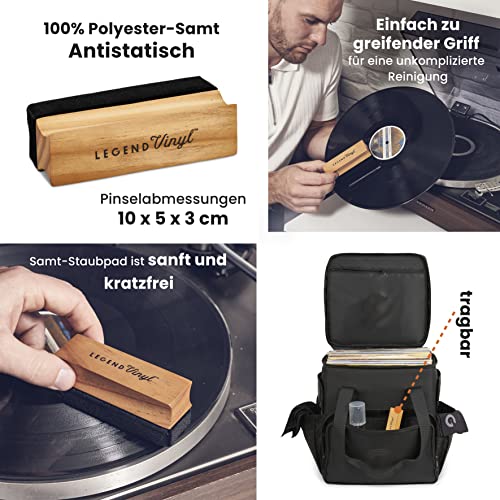 Legend Vinyl - Cepillo de limpieza de vinilo de terciopelo con mango de madera - Antiestático para el mejor sonido posible - De larga duración y sin plástico
