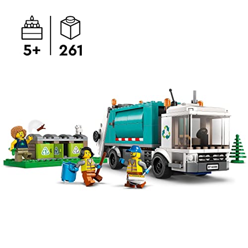 LEGO 60386 City Camión de Reciclaje, Juguete de Aprendizaje, Vehículo de Basura con 3 Contenedores, Mini Figuras, Idea de Regalo Niños de 5 Años o Más