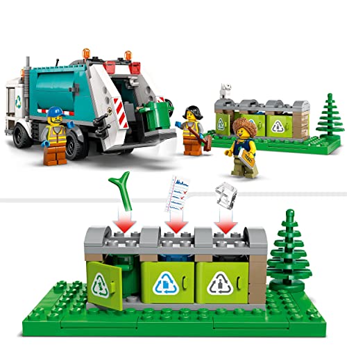 LEGO 60386 City Camión de Reciclaje, Juguete de Aprendizaje, Vehículo de Basura con 3 Contenedores, Mini Figuras, Idea de Regalo Niños de 5 Años o Más