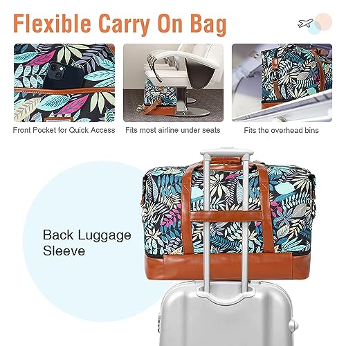Lekespring Bolsa de Viaje Mujer 50L,Weekender Bag Doble con Compartimento Impermeable Separado,Equipaje de Mano Bolsa Maternidad Hospital con 1 Neceser y 2 Bolsas Zapatos - Jungle