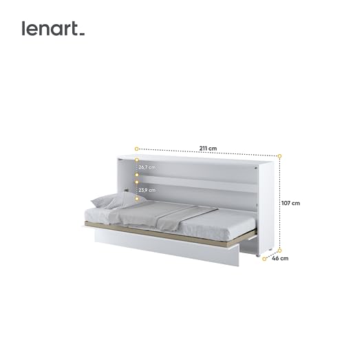 Lenart Bed Concept BC06 - Cama plegable horizontal (90 x 200 cm, armario con cama plegable integrada, cama de pared con somier de láminas, color blanco mate/blanco brillante)