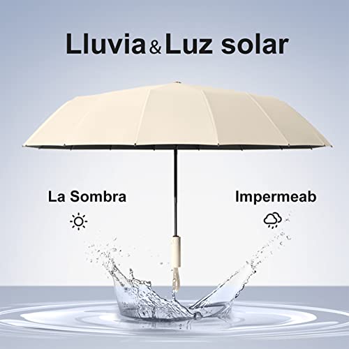 LENDOO Paraguas Compacto Glegable 16 Varillas Antitormentas, Gran Paraguas Plegable con Apertura Automática, a Prueba de Viento, Parasol Anti-UV, Negro
