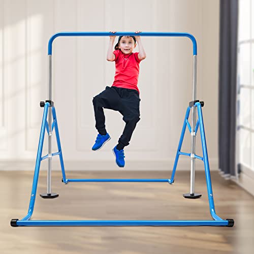 LENJKYYO Barra de gimnasia plegable ajustable, barra vertical horizontal plegable, multifuncional, extensible, barra de entrenamiento para niños, entrenamiento en casa, color azul