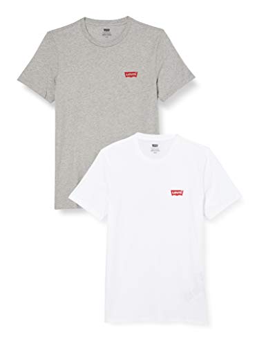 Levi's 2-Pack Crewneck Graphic Tee, Camiseta, Hombre, White/Mid Tone Grey Heather, M