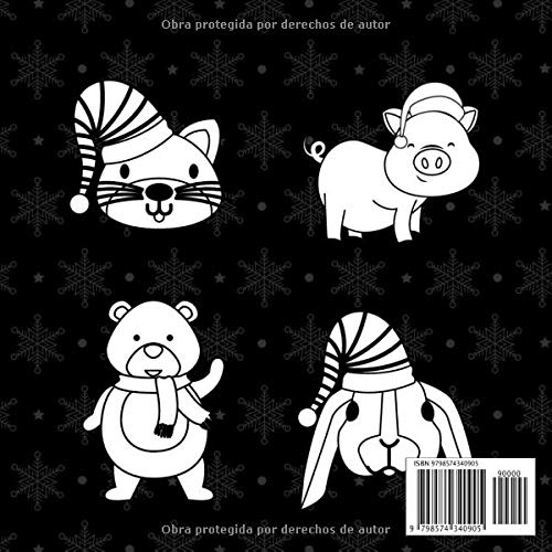 Libro de bebé en blanco y negro desde su nacimiento, Animales navideños, 0-6 Monate: Fotos y formas de alto contraste para los recién nacidos | Perro, reno, oso, gato, caballo y más