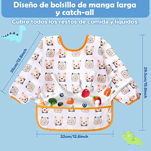 Lictin 5 Pcs Babero con Mangas Impermeable- Babero de Manga Larga con Escote Ajustable para Bebes Unisex (0-24 meses) - Multicolor