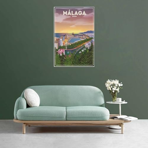 Lienzo póster Málaga España Skyline Vintage cartel de viaje carteles de pared arte Mural decoración del hogar lienzo Decoración Sin marco 50x75cm