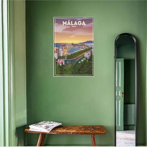 Lienzo póster Málaga España Skyline Vintage cartel de viaje carteles de pared arte Mural decoración del hogar lienzo Decoración Sin marco 50x75cm