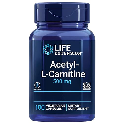 Life Extension, Acetyl-L-Carnitin, 500mg, con Vitamina C, Dosis Alta, 100 Cápsulas veganas, Probadas en Laboratorio, Sin Gluten, Vegetarianas, Sin Soja, No GMO