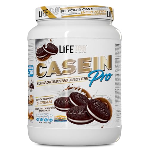 Life Pro Casein Pro 900g | Caseína de Absorción Lenta | Aporte Proteico Continuado Para Mantenimiento y Recuperación de Masa Muscular (BLACK COOKIES WITH CHOCO BITS)