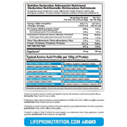 Life Pro Casein Pro 900g | Caseína de Absorción Lenta | Aporte Proteico Continuado Para Mantenimiento y Recuperación de Masa Muscular (NATILLAS & SPECULOOS BITS)